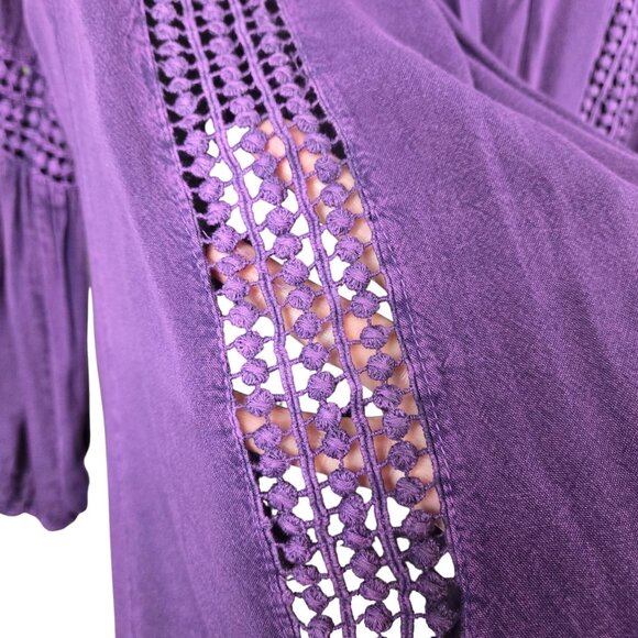 Womens Boho Fairycore Summer Cottage Cabin Prairie Girl Eyelet Lace Purple LG - Picture 7 of 9